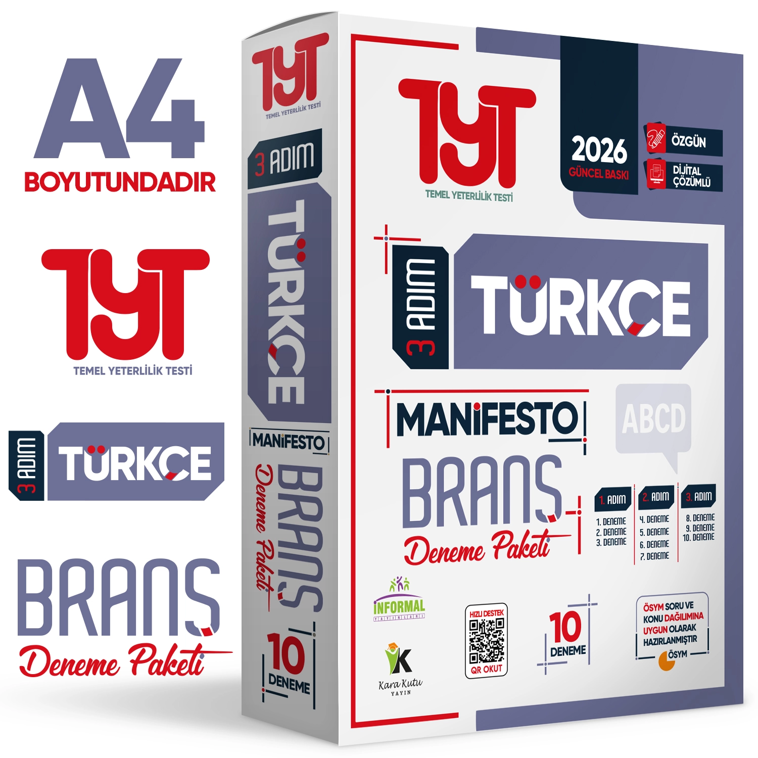 2026 YKS TYT Türkçe 3 Adım Manifesto 10 Adet Branş Deneme Paketi Dijital Çözümlü