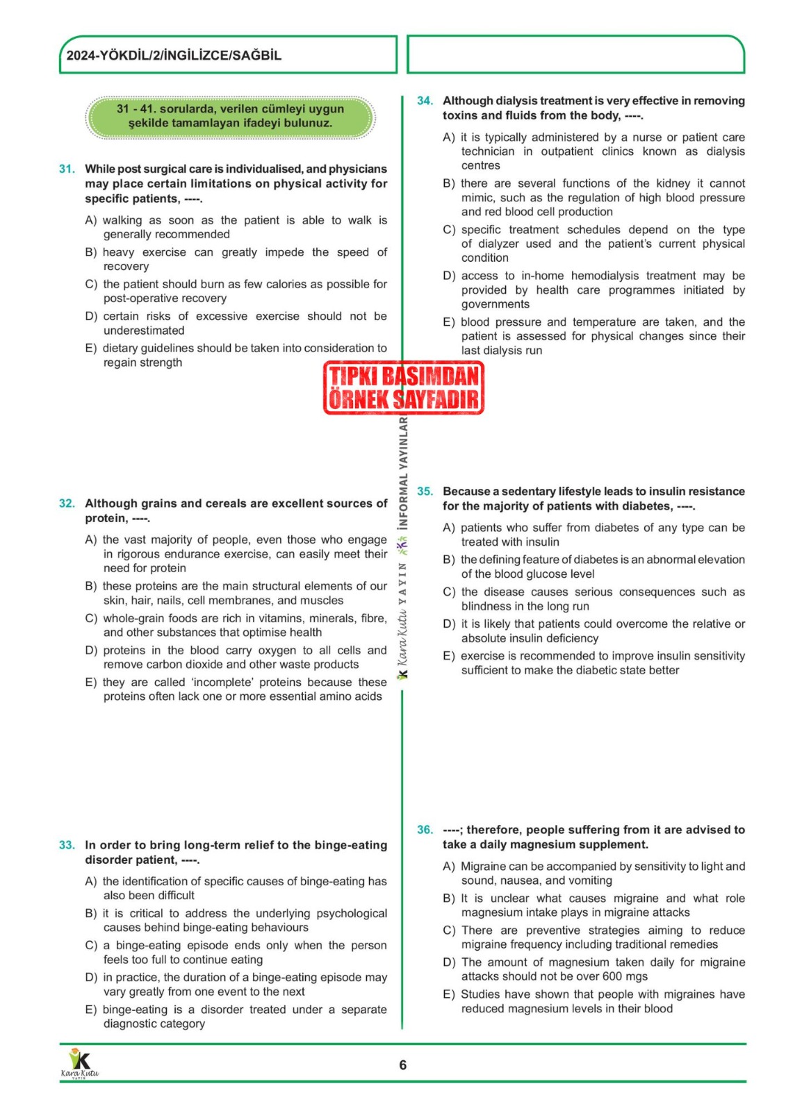 2026 YÖKDİL İngilizce SAĞLIK BİLİMLERİ ÖSYM Çıkmış Soru Tıpkı Basım Deneme Paketi 15li Türkiye Geneli
