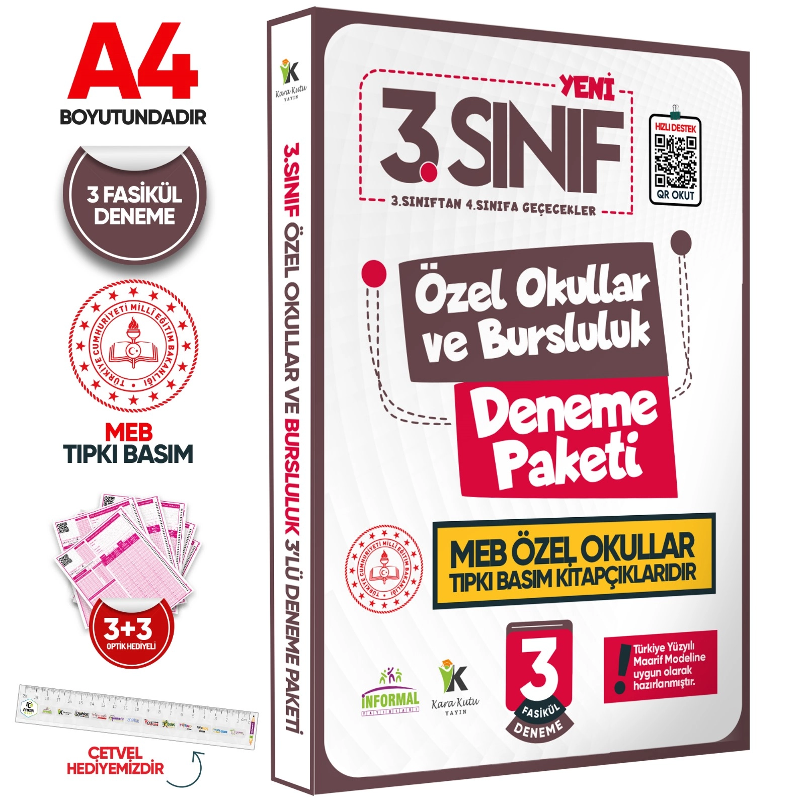 3.Sınıf Özel Okullar ve Bursluluk Hazırlık MEB Tıpkı Basım Deneme 3lü Fasikül SETİ