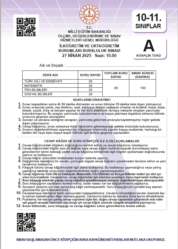 2027 10.Sınıf İOKBS (BURSLULUK SINAVI) MEB Çıkmış Soru Tıpkı Basım Deneme Paketi 8li Türkiye Geneli