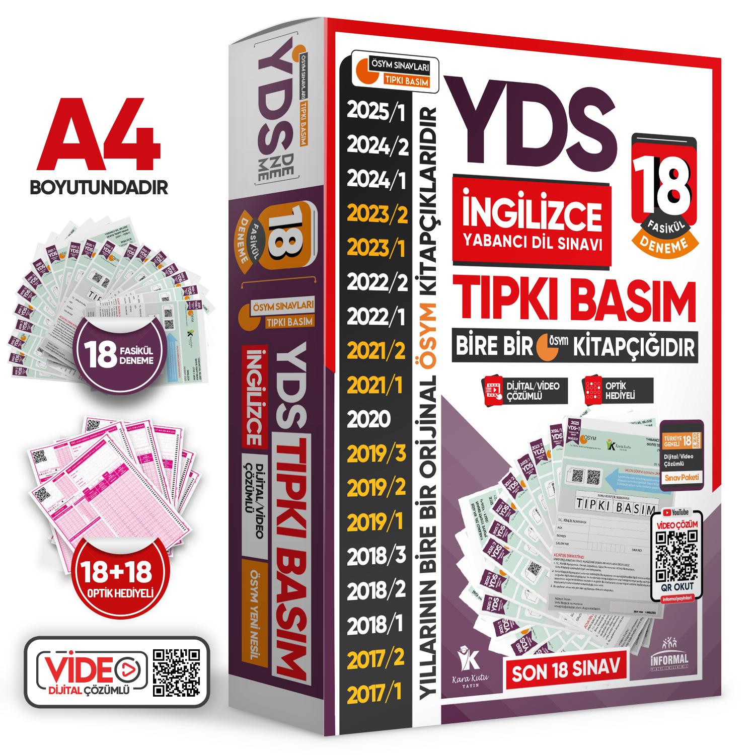2025 YDS İngilizce ÖSYM Tıpkı Basım Çıkmış Soru 18li Deneme Paketi Video/PDF Çözümlü Türkiye Geneli