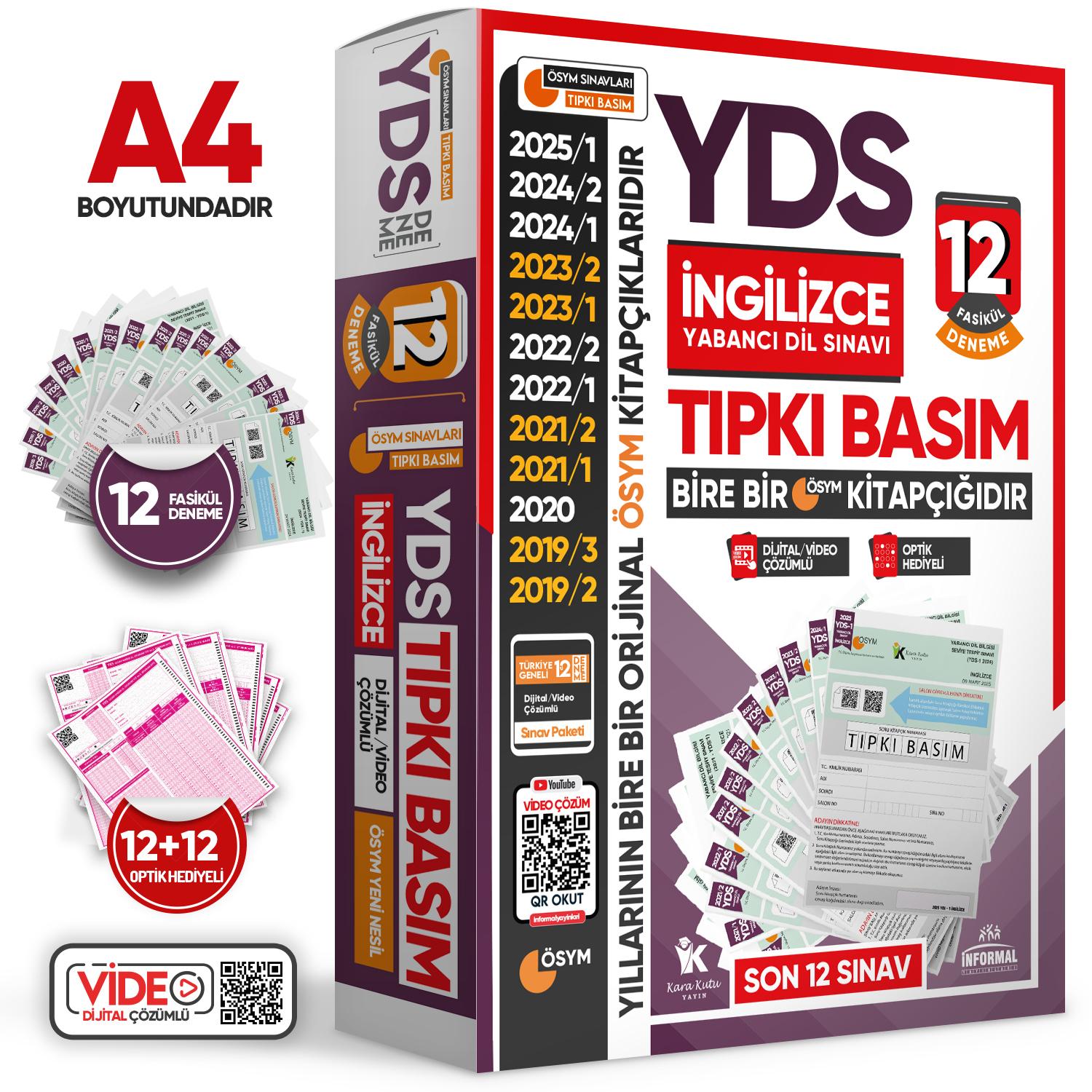 2025 YDS İngilizce ÖSYM Tıpkı Basım Çıkmış Soru 12li Deneme Paketi Video/PDF Çözümlü Türkiye Geneli