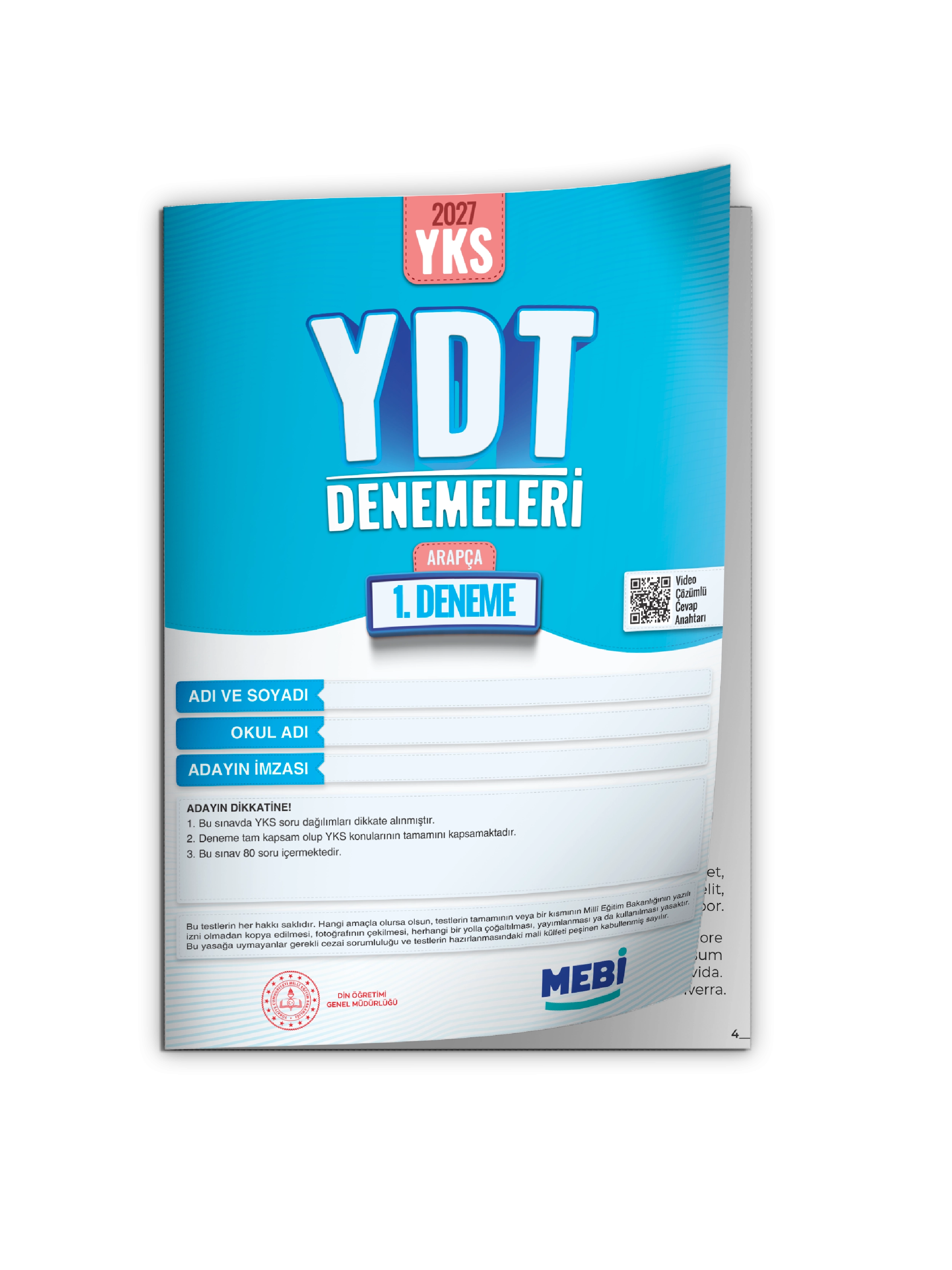 2027 YDT ARAPÇA MEBi-OGM ONLİNE Türkiye Geneli 1. Deneme Büyük Boy RENKLİ BASKI ÜCRETİ