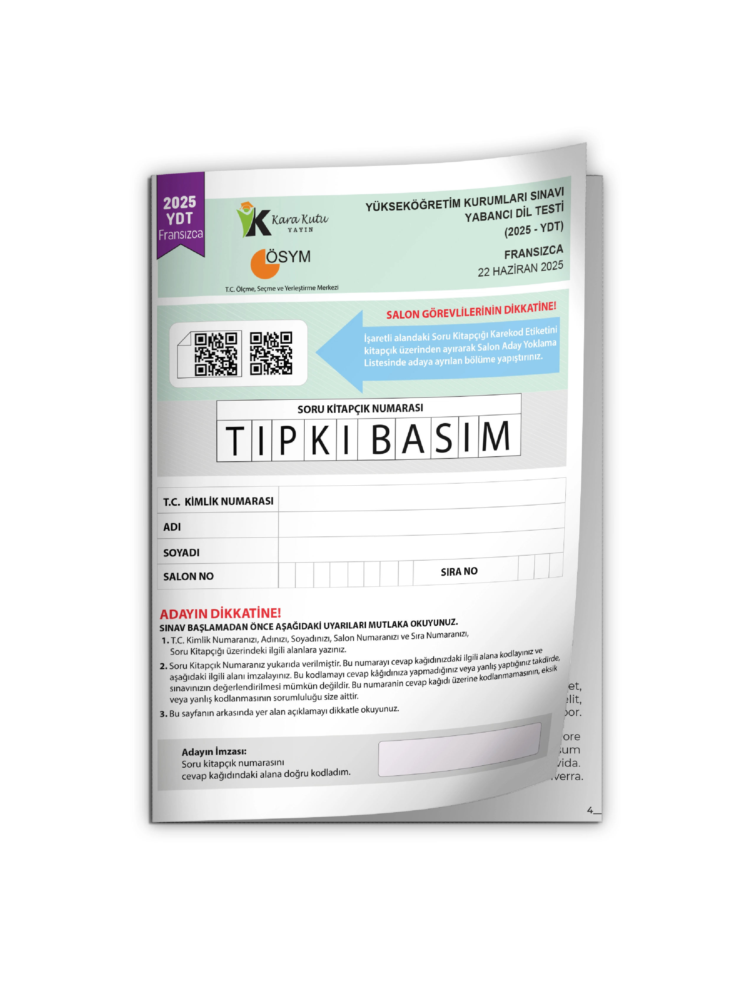 2025 YKS YDT Fransızca ÖSYM Tıpkı Basım Çıkmış Soru Deneme Kitapçığı (Türkiye Geneli)