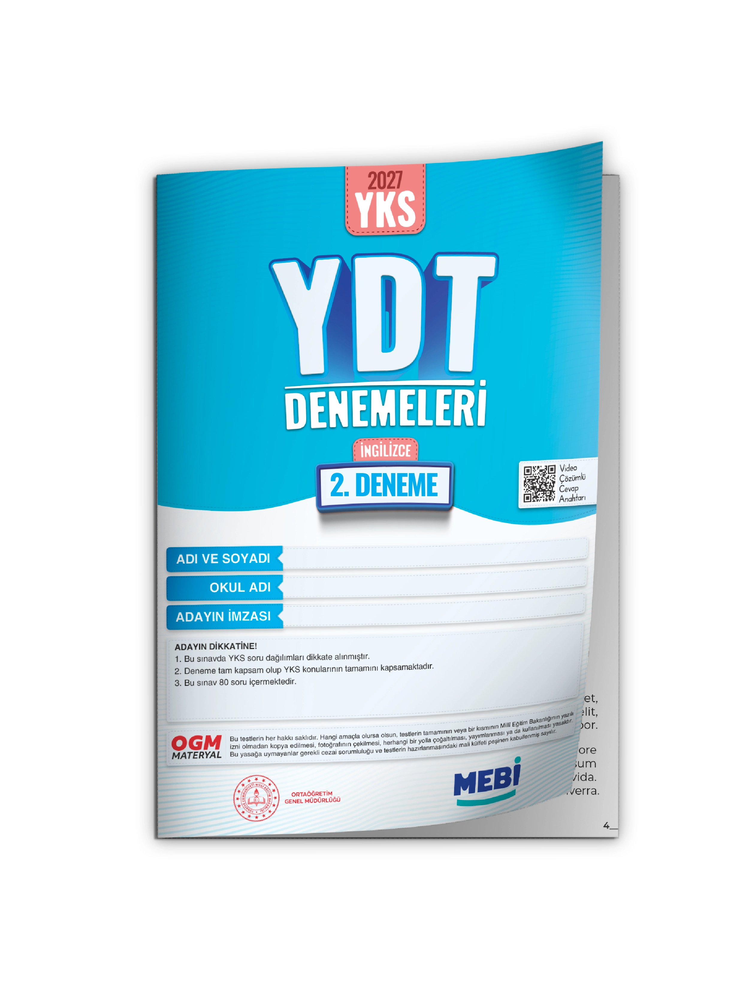 2027 YDT İNGİLİZCE MEBi-OGM ONLİNE Türkiye Geneli 2. Deneme Büyük Boy RENKLİ BASKI ÜCRETİ