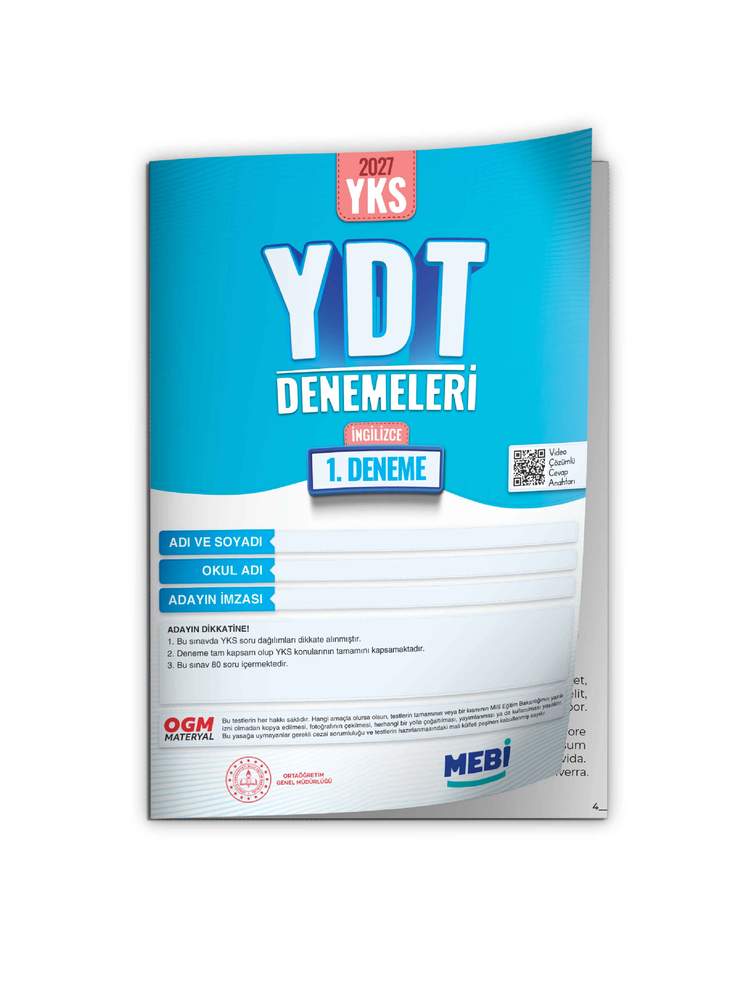 2027 YDT İNGİLİZCE MEBi-OGM ONLİNE Türkiye Geneli 1. Deneme Büyük Boy RENKLİ BASKI ÜCRETİ