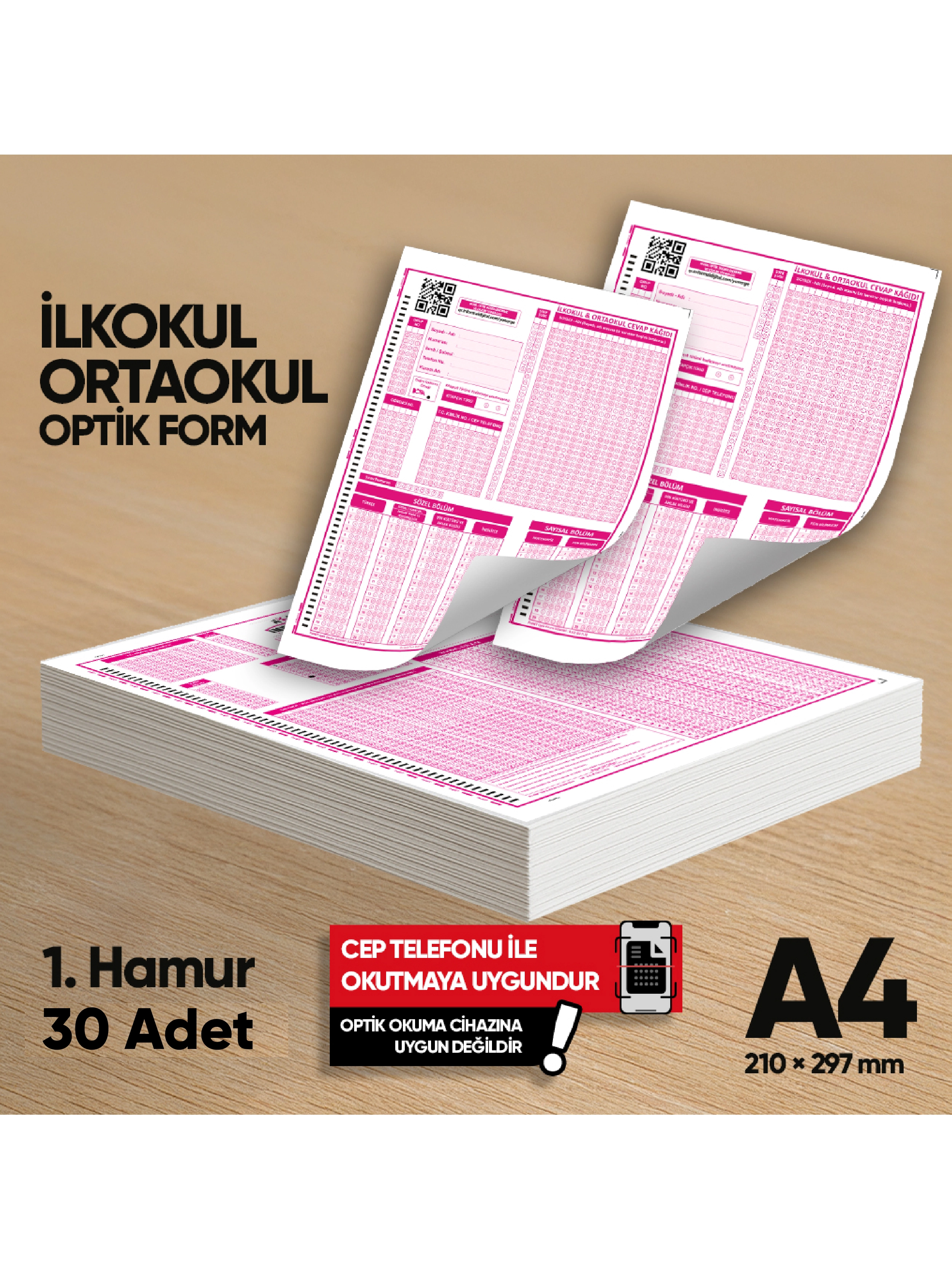 İlkokul-Ortaokul Deneme Sınavları İçin 30 Adet Optik Form