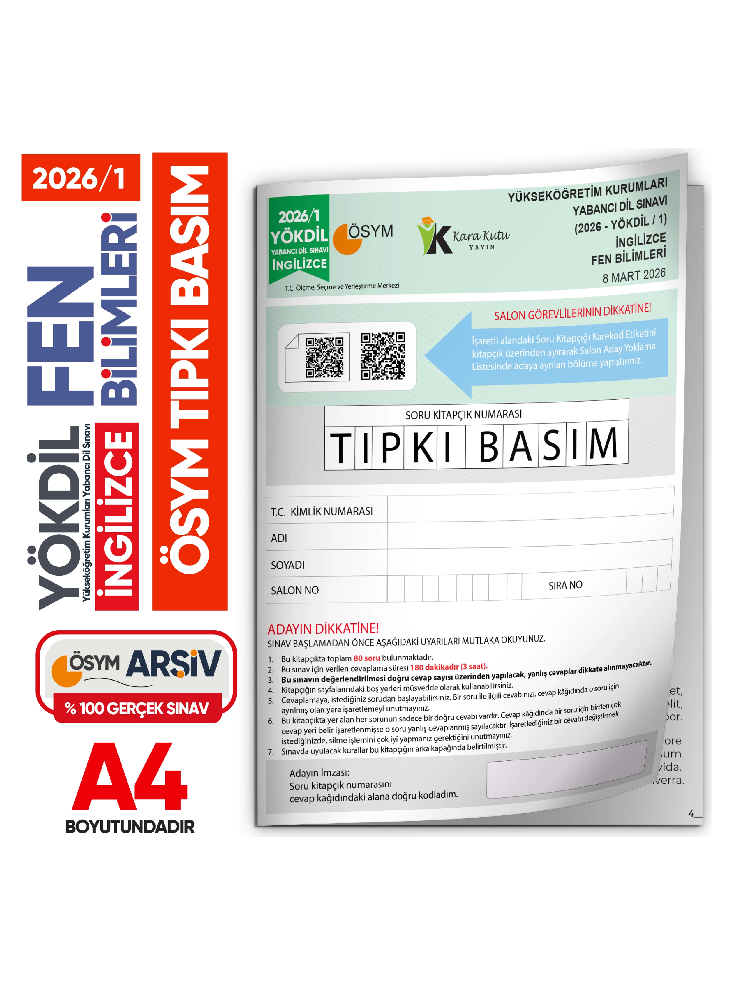 2026/1 YÖKDİL İngilizce FEN BİLİMLERİ ÖSYM Çıkmış Soru Tıpkı Basım Deneme Kitapçığı Türkiye Geneli