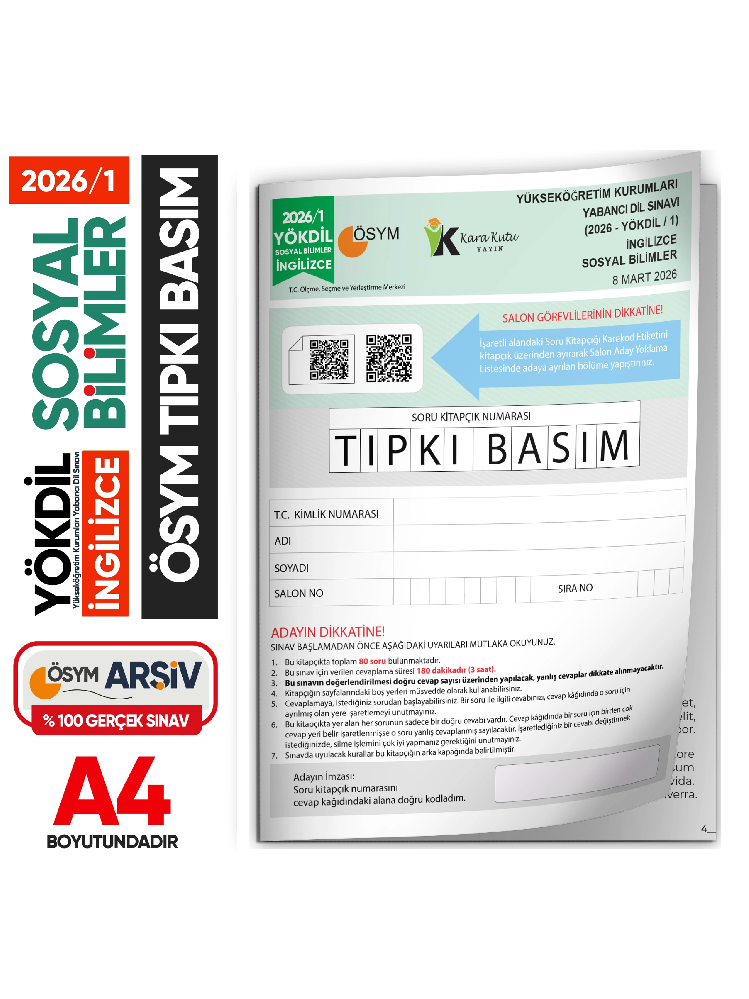 2026/1 YÖKDİL İngilizce SOSYAL BİLİMLER ÖSYM Çıkmış Soru Tıpkı Basım Deneme Kitapçığı Türkiye Geneli