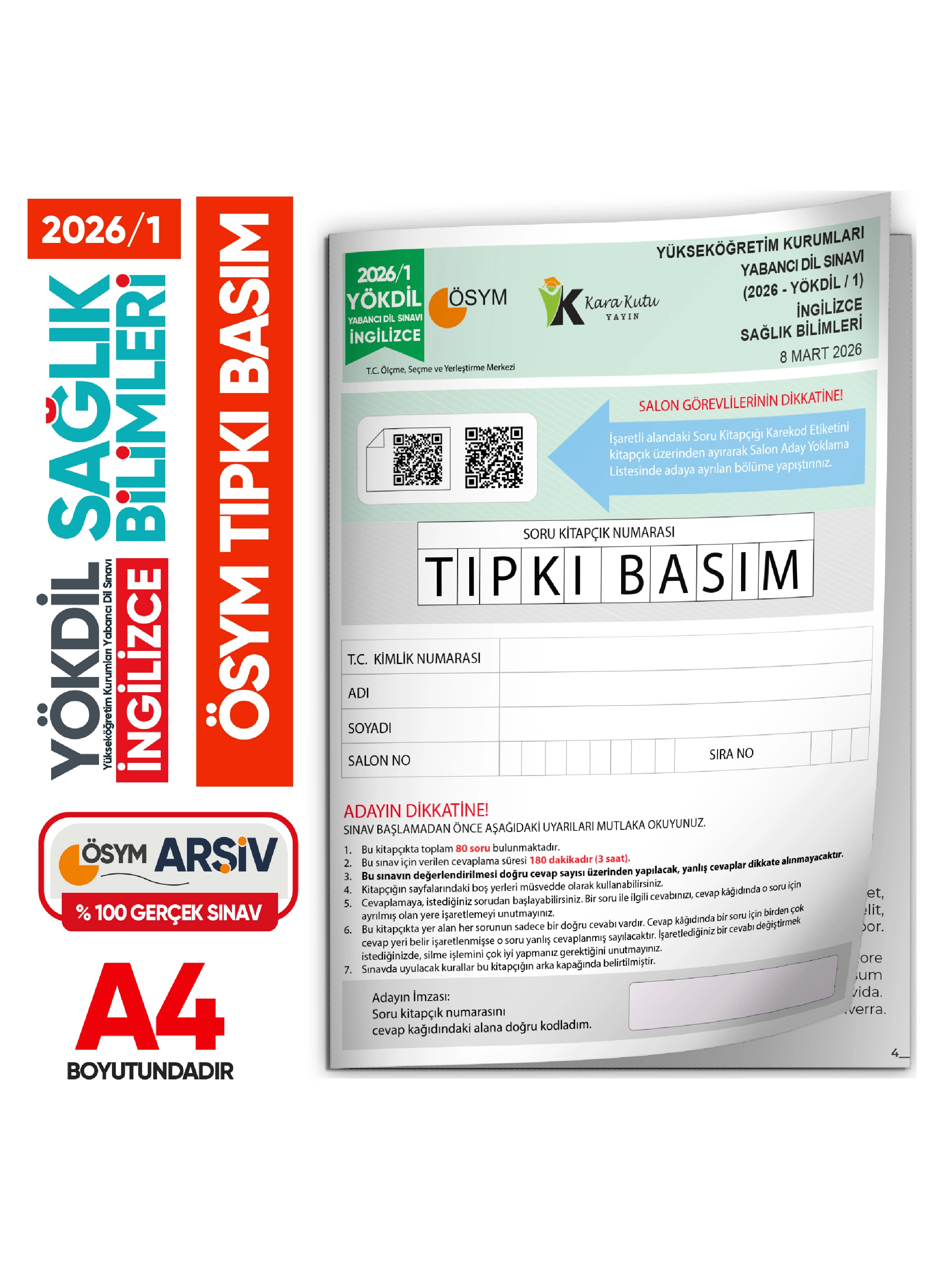 2026/1 YÖKDİL İngilizce SAĞLIK BİLİMLERİ ÖSYM Çıkmış Soru Tıpkı Basım Deneme Kitapçığı Türkiye Genel